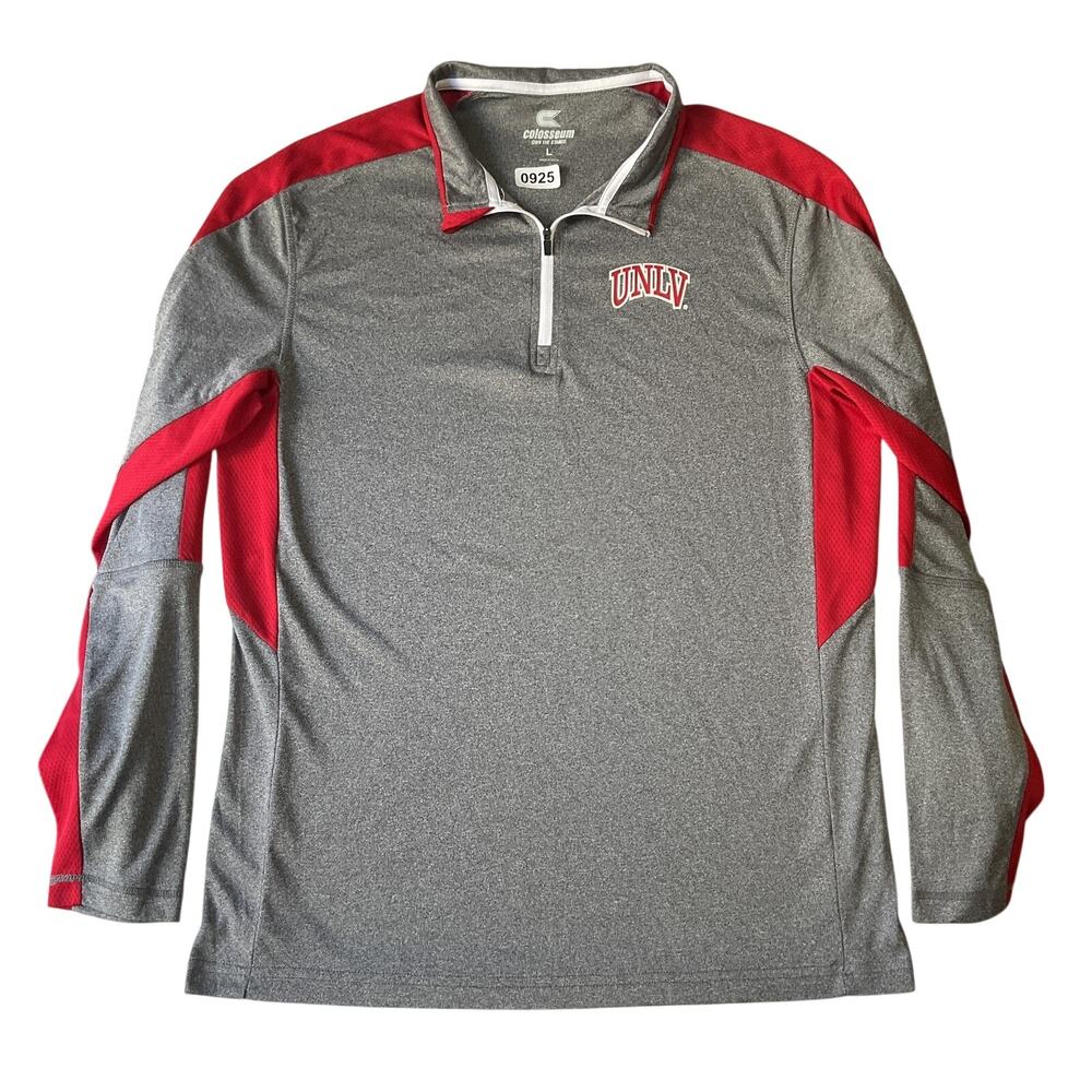 UNLV Rebels Men Polo L Gray Colosseum UNLV Activewear Logo Colorblock 1/4 Zip